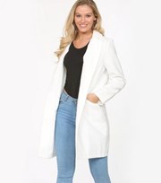 JUSTYOUROUTFIT Off White Pocket Front Formal Coat